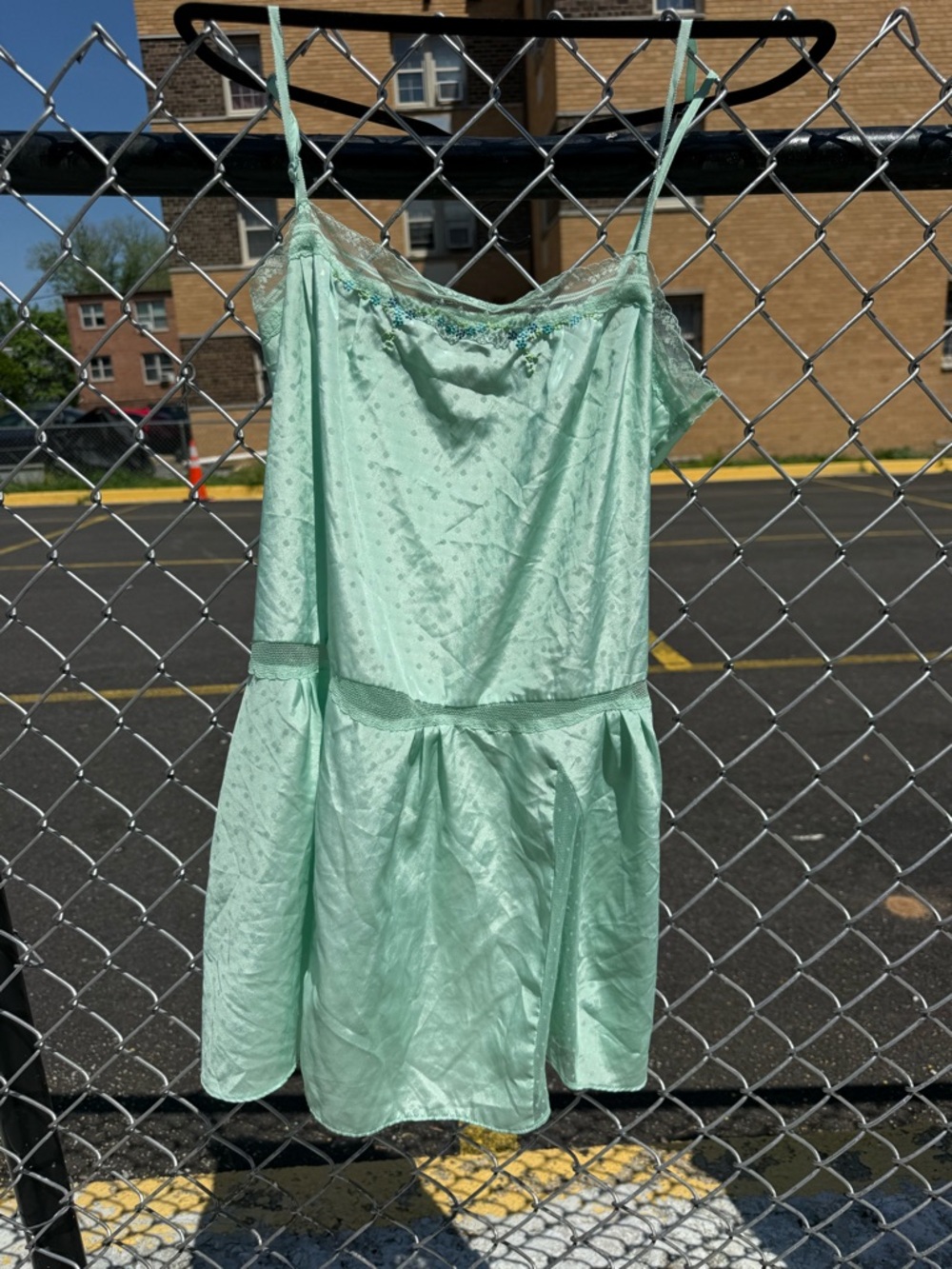 Victoria's Secret Mint Green Satin Lace Trim Chemise
